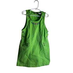 In Design Jumper Dress 7 Green Floral Embroidered Denim Kids